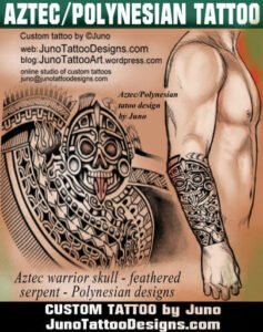 aztec-polynesian tattoo,tribal tattoo,quetzal tattoo, serpent tattoo, forearm tattoo, junotattoodesigns