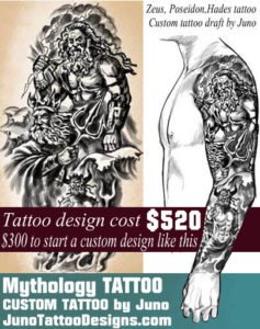 Greek mythology tattoo, zeus tattoo, hades tattoo, poseidon tattoo, juno tattoo designs