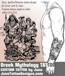 Zeus Apollo Dionysus tattoo, juno tattoo designs