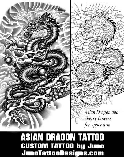 asian dragon tattoo and tattoo stencil created by Juno, tattoo artist