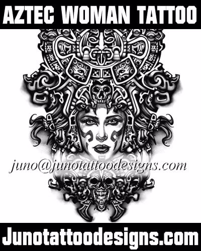 aztec calendar tattoo with warrior woman face