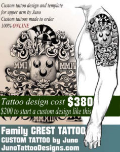 family crest tattoo, coat of arms tattoo, masonic symbols tattoo, juno tattoo designs