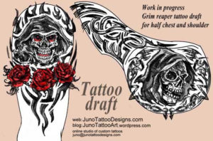 grim reaper tattoo, juno tattoo designs, skull tattoo