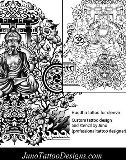 meditating buddha tattoo,tibetan sleeve tattoo,tattoo template
