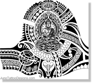 Buddha tattoo design with geometric patterns