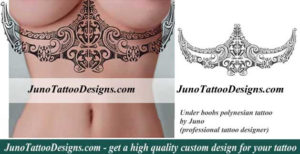 under boobs tattoo, polynesian tattoo, juno tattoo designs