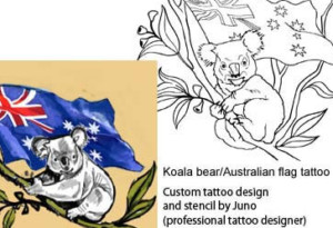 koala bear tattoo, australian flag tattoo, aussie flag tattoo, juno tattoo designs