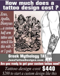 how does much a tattoo cost, zeus apollo dionysus greek mythology tattoo, juno tattoo design