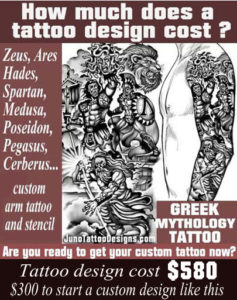 how does much a tattoo cost, zeus hades hares greek mythology tattoo, juno tattoo design