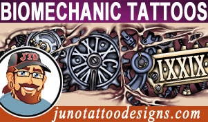 biomechanical tattoo, giger tattoo, terminator tattoo, connecting rods tattoo, gears tattoo