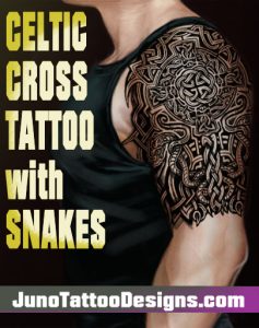 celtic cross and snakes tattoo by Juno tattoo designer