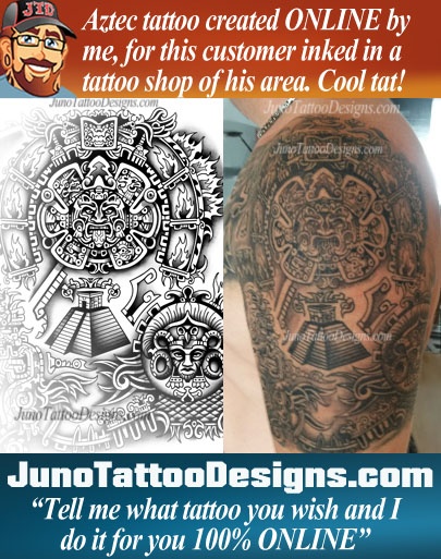 Aztec calendar tattoo, aztec tattoo template, aztec male tattoo, JunoTattooDesigns