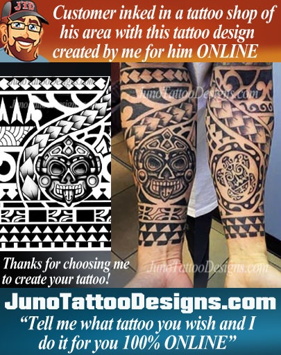 Polynesian skull tattoo, forearm tattoo stencil, JunoTattooDesigns