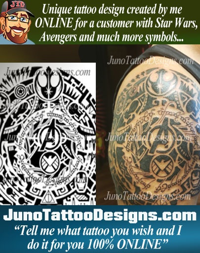 Star Wars tattoo, Avengers tattoo, lord of the rings tattoo, male tattoo, JunoTattooDesigns, create your tattoo