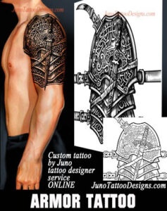 armor tattoo, male arm tattoo, junotattoodesigns