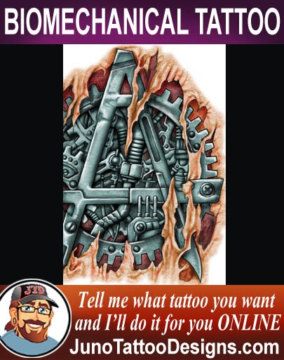 biomechanical anarchy tattoo, junotattoodesigns