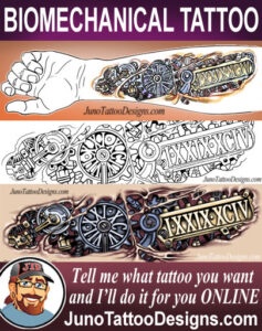 biomechanical arm tattoo, junotattoodesigns