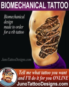 biomechanical ribs tattoo , tattoo cogs, junotattoodesigns