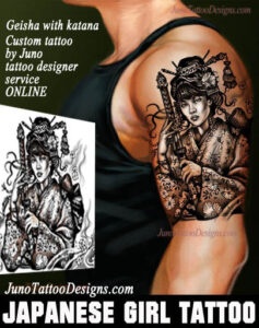 japanese tattoo, geisha tattoo, katana tattoo, japanese girl tattoo, junotattoodesigns