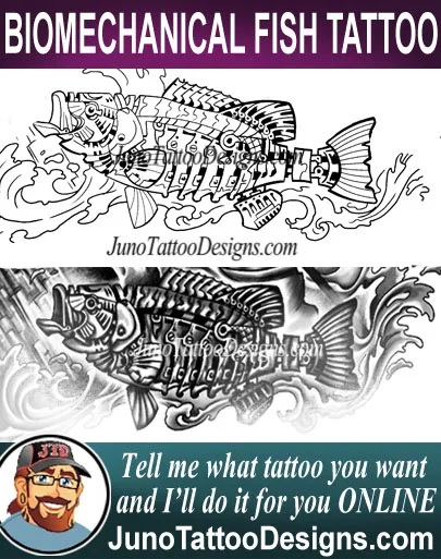biomechanical fish tattoo