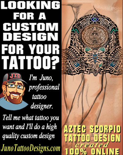 Aztec calendar tattoo, scorpio tattoo, polynesian tattoo, zodiac symbol tattoo, devil eye tattoo, junotattoodesigns