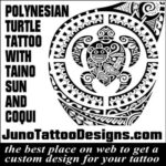 polynesian turtle tattoo with taino sun and coqui frog