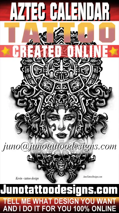 custom aztec tattoo design with warrior girl