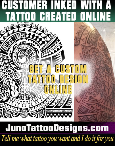 customer inked with a polynesian tattoo created online by Juno tattoo designer