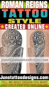 Roman Reigns samoan tattoo with tiki face by Juno tattoo designer