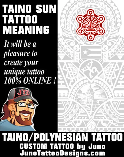 Taino sun in a Boricua sleeve tattoo design