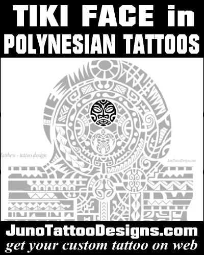Tiki design in a custom Polynesian shoulder tattoo design