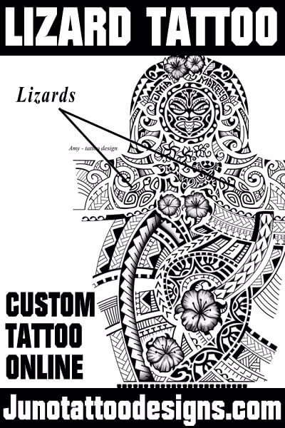 feminine Samoan tattoo with geckos