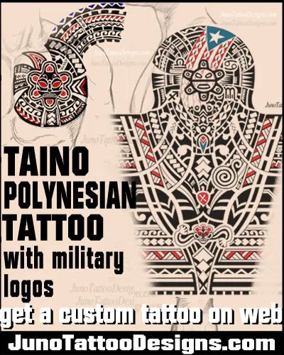 Taino tattoo design with military logos