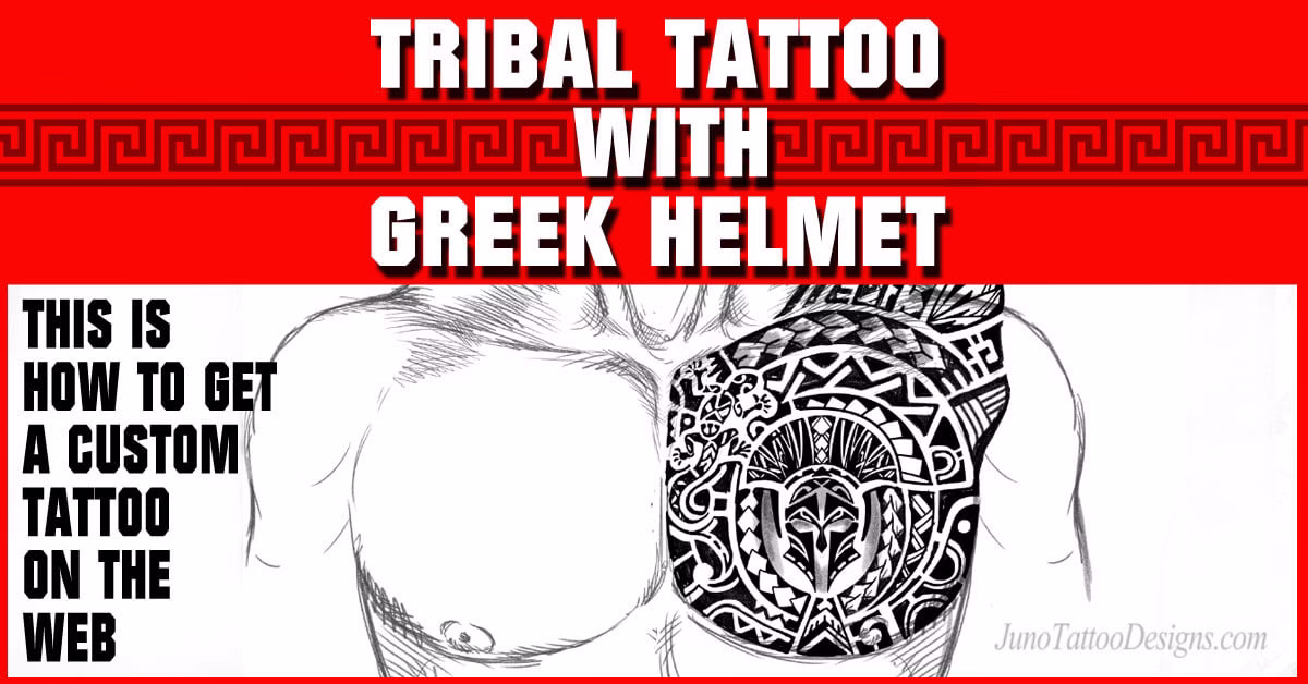 tribal polynesian tattoo with helmet
