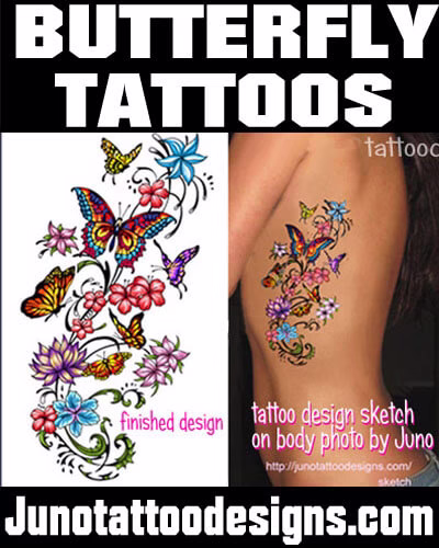 butterflies and flowers tattoo for women