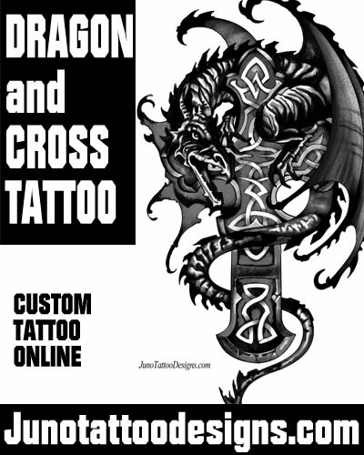Celtic cross with dragon tattoo design