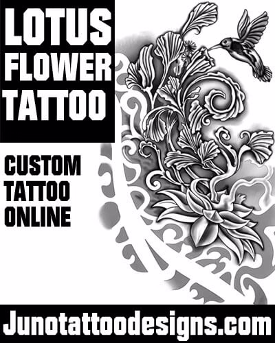 lotus flower tattoo with humming bird