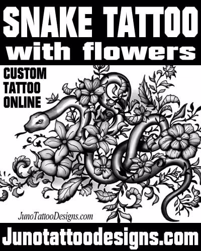 snake tattoo design with flowers
