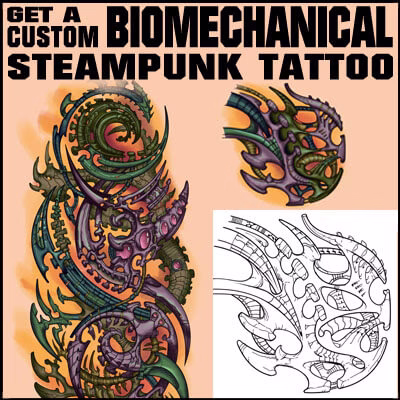 biomechanic steampunk tattoos
