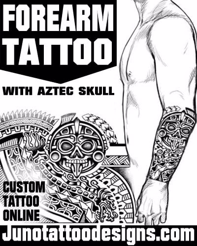 forearm tattoo with aztec skull