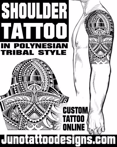 shoulder tattoo in polynesian tribal style