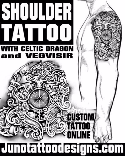 shoulder tattoo with celtic dragon and vegvisir