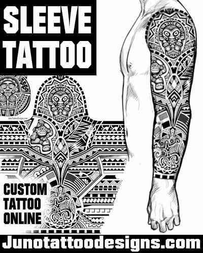 sleeve Taino Polynesian tattoo with flags