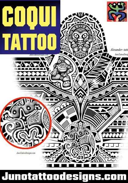 coqui design in a sleeve tattoo