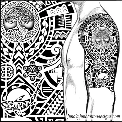 shark tattoo into a polynesian shoulder tattoo