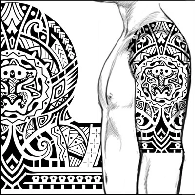 Taino shoulder tattoo with Coqui