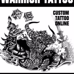 warrior tattoo with horns and dices warrior tattoo with horns and dices