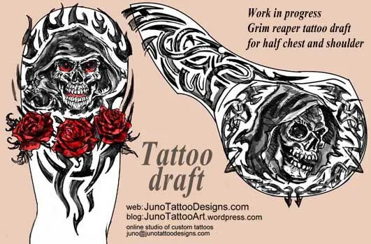 grim reaper skull tattoo design sketch