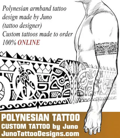 Tahitian Polynesian armban tattoo with turtle and tiki face 