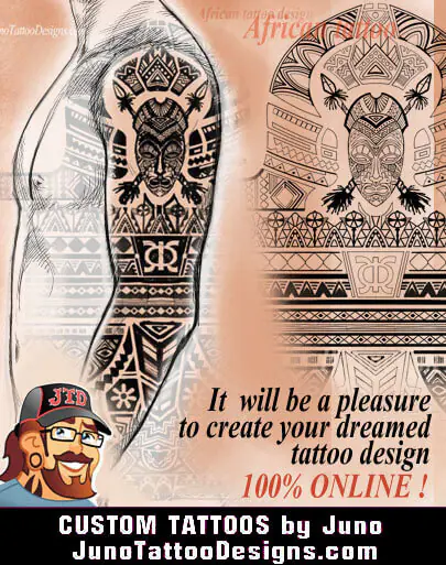 African mask tattoo design and stencil